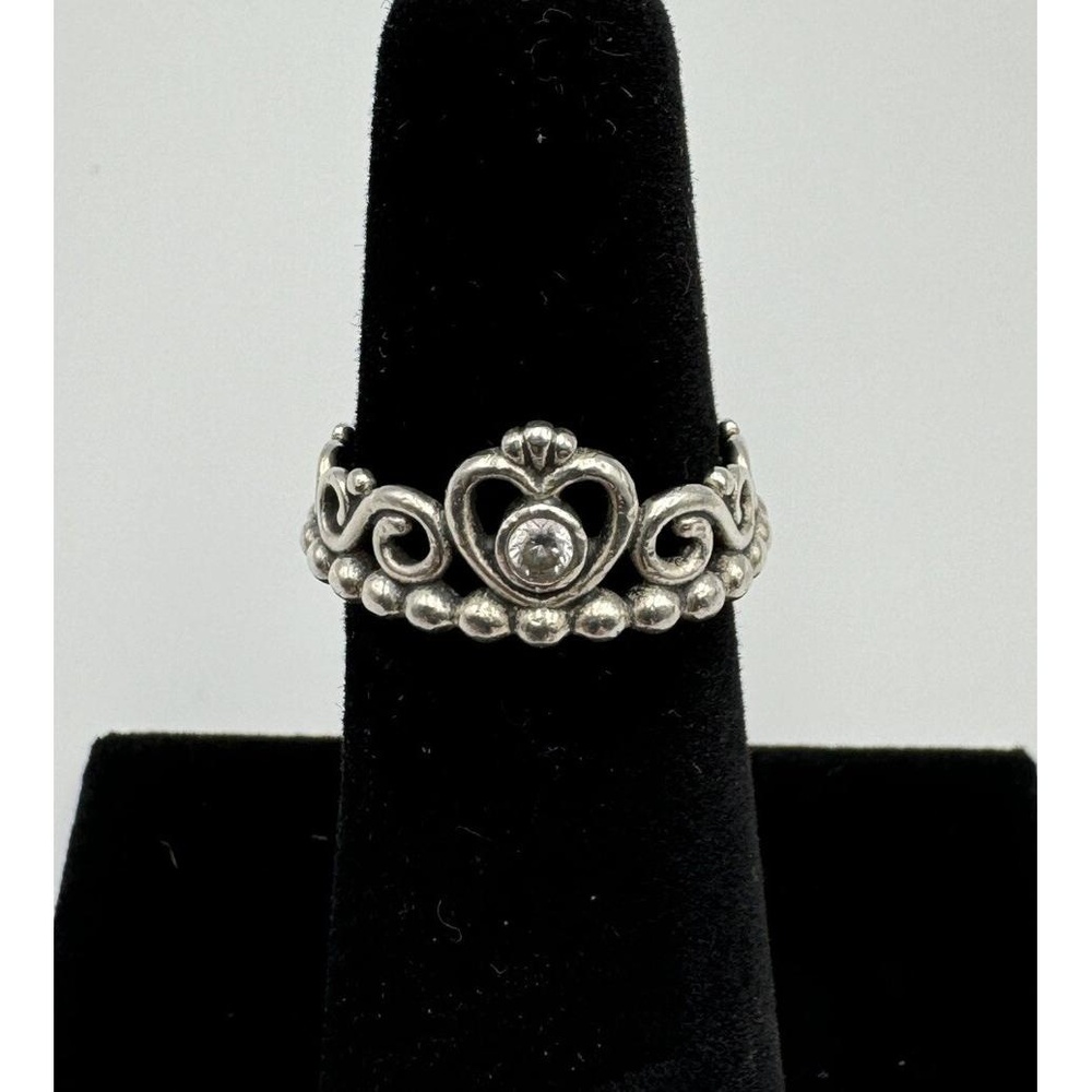 Pandora Sterling Silver CZ My Princess Heart Tiara Crown‎ Ring ALE 925 Sz 5 READ